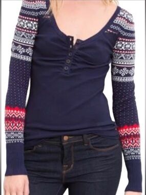 100% cotton We The Free People Fair Isle knit thermal long sleeve size top Large